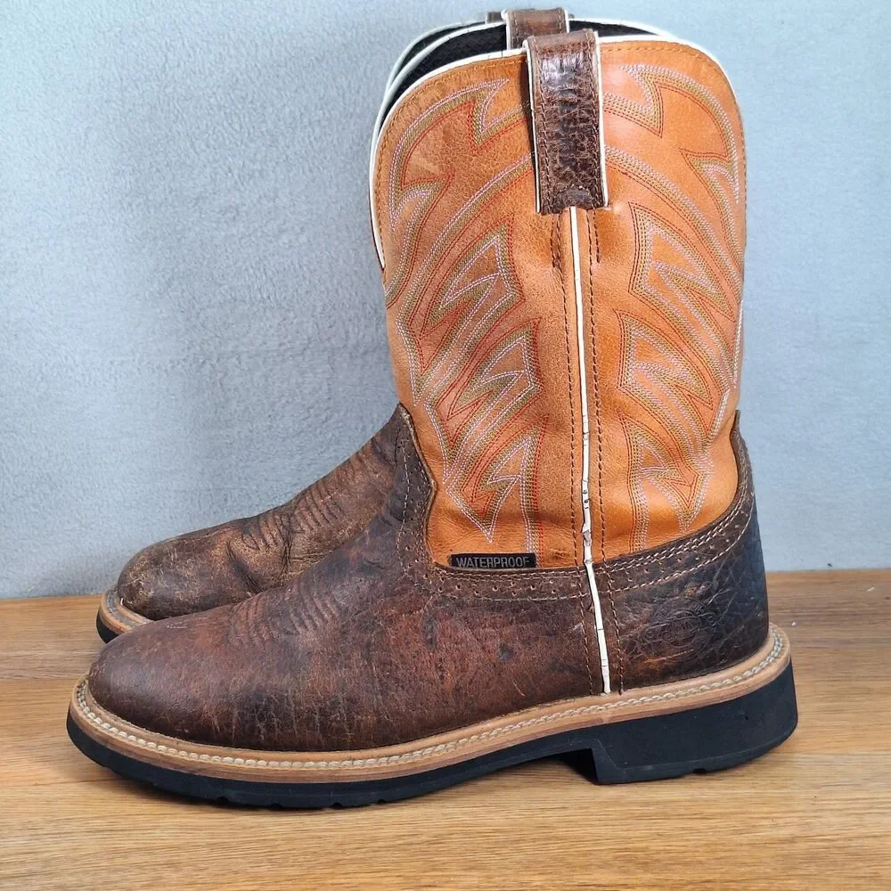 Justin Stampede Men's 10 D Waterproof Western Work Boots Dark Chestnut Leather